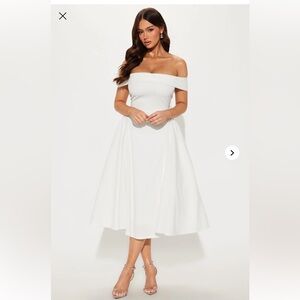 Yara Off Shoulder White Midi Dress